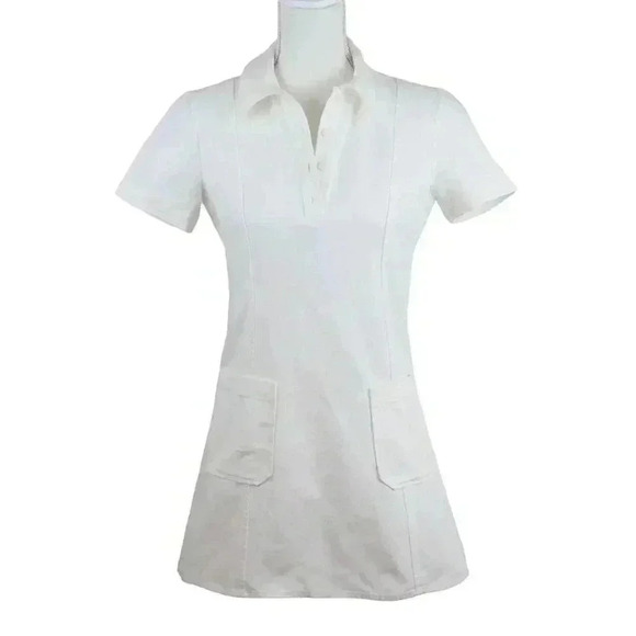 ZARA White Denim Mini Dress Collar w/Tailored Seams Flared Side Zip Size XS - Picture 1 of 10